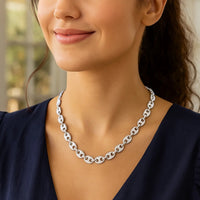 Sterling Silver Rhodium Plated Lite Puffed Mariner Chain (7.80 mm)