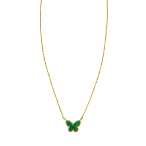 14K Yellow Gold Primavera Malachite Butterfly Necklace