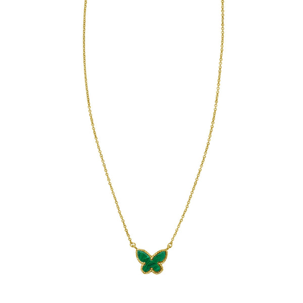 14K Yellow Gold Primavera Malachite Butterfly Necklace