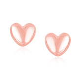 14k Rose Gold Puffed Heart Shape Shiny Earrings thumbnail 1