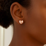 14k Rose Gold Puffed Heart Shape Shiny Earrings thumbnail 3