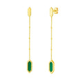 14K yellow gold drop earrings with 2 hexagon malachite stones