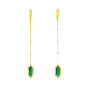 14K Yellow Gold Hexagon Malachite Drop Earrings