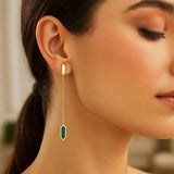 14K Yellow Gold Hexagon Malachite Drop Earrings thumbnail 3