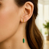14K Yellow Gold Hexagon Malachite Drop Earrings thumbnail 4