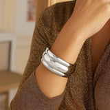 Sterling Silver Rhodium Plated Bold Ribbed Cuff Bangle (25.00 mm) thumbnail 4