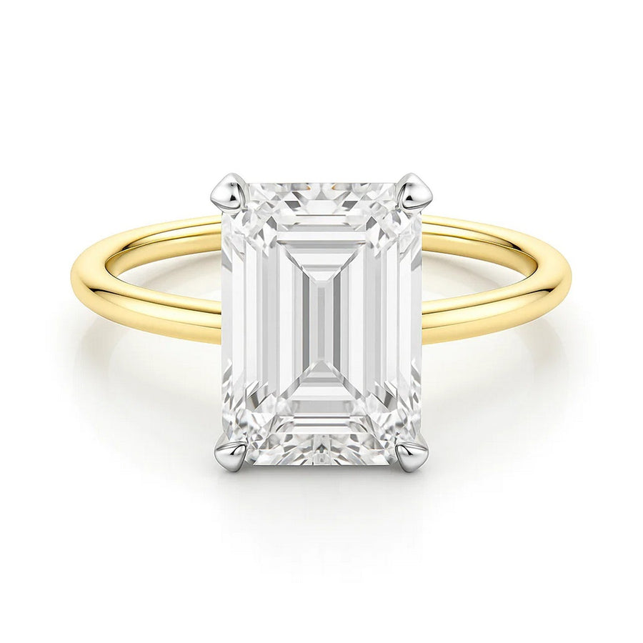 5 Carat Emerald Lab Grown IGI G/VS1 Diamond Solitaire Ring in 10K Yellow Gold