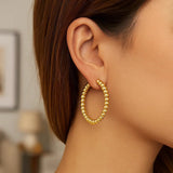 14K Yellow Gold Polished Large Bead Hoop Earrings thumbnail 4