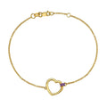 14K yellow gold bracelet with baguette amethyst stones in heart settings