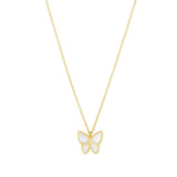 14K yellow gold high-polish butterfly pendant necklace with paste inlay wings thumbnail 1