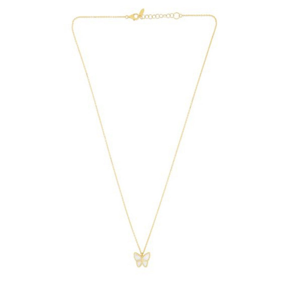 14k Yellow Gold High Polish Butterfly Peral Paste Necklace