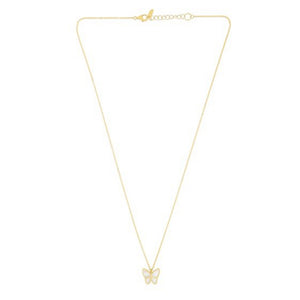 14k Yellow Gold High Polish Butterfly Peral Paste Necklace