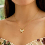 14k Yellow Gold High Polish Butterfly Peral Paste Necklace thumbnail 4