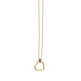 14K yellow gold heart necklace with baguette amethyst stones thumbnail 1
