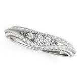 14K white gold curved wedding ring with small round diamond stones thumbnail 1