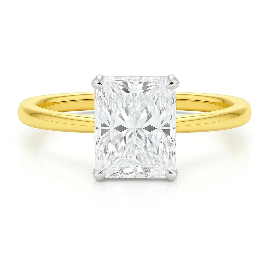 5 Carat Radiant Lab Grown IGI G/VS1 Diamond Solitaire Ring in 10K Yellow Gold