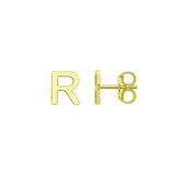 14K Yellow Gold Yours Truly Initial R Stud Earrings thumbnail 1