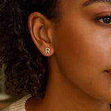 14K Yellow Gold Yours Truly Initial R Stud Earrings thumbnail 2