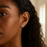 14K Yellow Gold Yours Truly Initial R Stud Earrings thumbnail 3