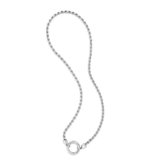 Sterling silver rhodium plated rope chain necklace with fancy push lock clasp