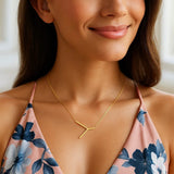 14K Yellow Gold Yours Truly Large Initial Y Necklace thumbnail 4