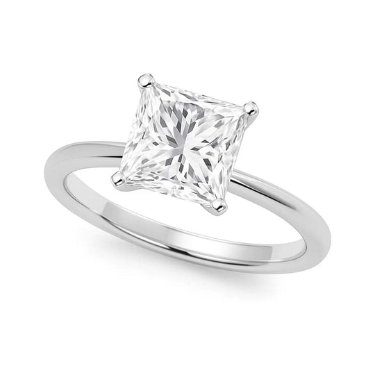 10K white gold ring with 1 princess diamond stone in a solitaire setting