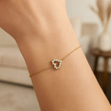 Elegant 14k Yellow Gold Petite Diamond Heart Bracelet thumbnail 4