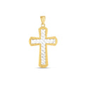 14K two-tone gold cross pendant with diamond-cut high polish finish