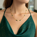 14K Yellow Gold Hexagon Malachite Inlay Links Necklace thumbnail 3