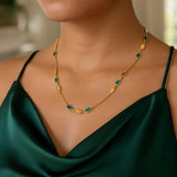 14K Yellow Gold Hexagon Malachite Inlay Links Necklace thumbnail 4