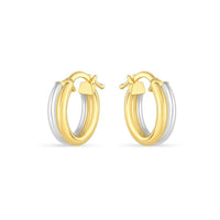 14k Two Tone Gold Double Round Hoops
