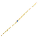 14K yellow gold curb chain bracelet with blue topaz accent stones thumbnail 1
