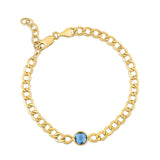 14K Yellow Gold Blue Topaz Curb Chain Bracelet (3.60 mm) thumbnail 2