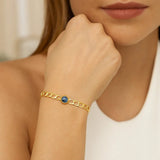 14K Yellow Gold Blue Topaz Curb Chain Bracelet (3.60 mm) thumbnail 3