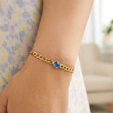 14K Yellow Gold Blue Topaz Curb Chain Bracelet (3.60 mm) thumbnail 4