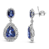 18K White Gold Blue Sapphire 2 3/4 Cttw Diamond Halo Drop Dangle Earring (G-H Color, SI1-SI2 Clarity)-1 thumbnail 2