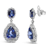 18K White Gold Blue Sapphire 2 3/4 Cttw Diamond Halo Drop Dangle Earring (G-H Color, SI1-SI2 Clarity)-3 thumbnail 4