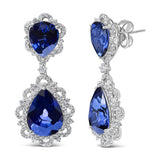 18K White Gold Blue Sapphire and Diamond 2.00 Cttw Diamond Halo Drop and Dangle Earring (G-H Color, SI1-SI2 Clarity)-1 thumbnail 2