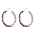 Sterling Silver Lab Created Ruby and White Sapphire Hoop Earrings-0