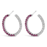 Sterling Silver Lab Created Ruby and White Sapphire Hoop Earrings-0 thumbnail 1