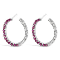 Sterling Silver Lab Created Ruby and White Sapphire Hoop Earrings