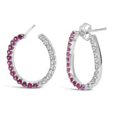 Sterling Silver Lab Created Ruby and White Sapphire Hoop Earrings-1 thumbnail 2