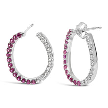 Sterling Silver Lab Created Ruby and White Sapphire Hoop Earrings-1