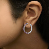 Sterling Silver Lab Created Ruby and White Sapphire Hoop Earrings-2 thumbnail 3