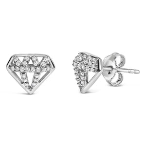 Sterling Silver 1/6 Cttw Diamond Motif Stud Earrings-1
