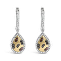 10K yellow gold dangle earrings with pear multi-color diamond stones