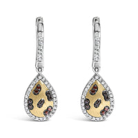 10K Yellow Gold Plated Sterling Silver 1/3 Cttw Multi Color Diamond Pear Shape Dangle Earrings