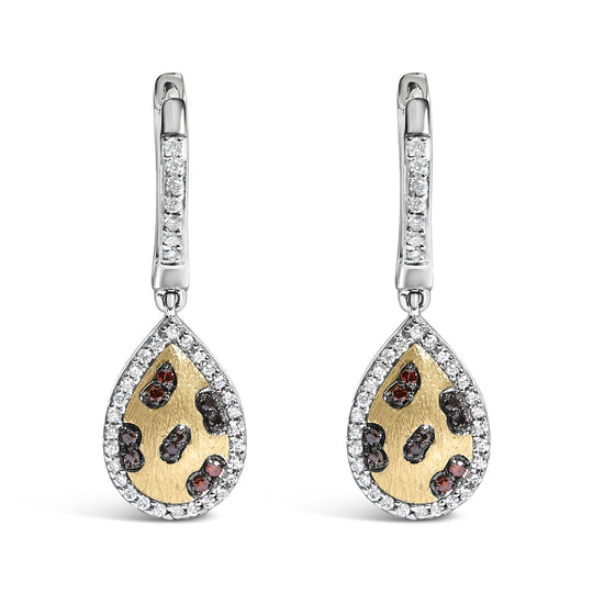 10K Yellow Gold Plated Sterling Silver 1/3 Cttw Multi Color Diamond Pear Shape Dangle Earrings-0