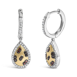 10K Yellow Gold Plated Sterling Silver 1/3 Cttw Multi Color Diamond Pear Shape Dangle Earrings-1