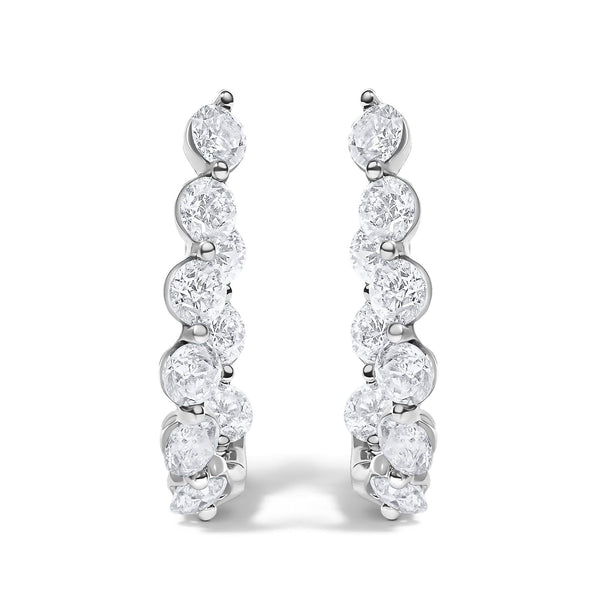 14K White Gold 3 3/4 Cttw Graduating Diamond Oval Hoop Earrings